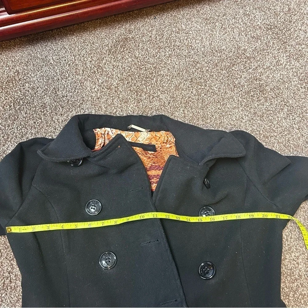 Steve Madden‎ Black Double Breasted Peacoat Puff Shoulder Snakeskin Lining Large